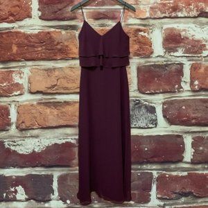 JENNY YOO DEEP PLUM PURPLE TIERED SLEEVELESS MAXI DRESS